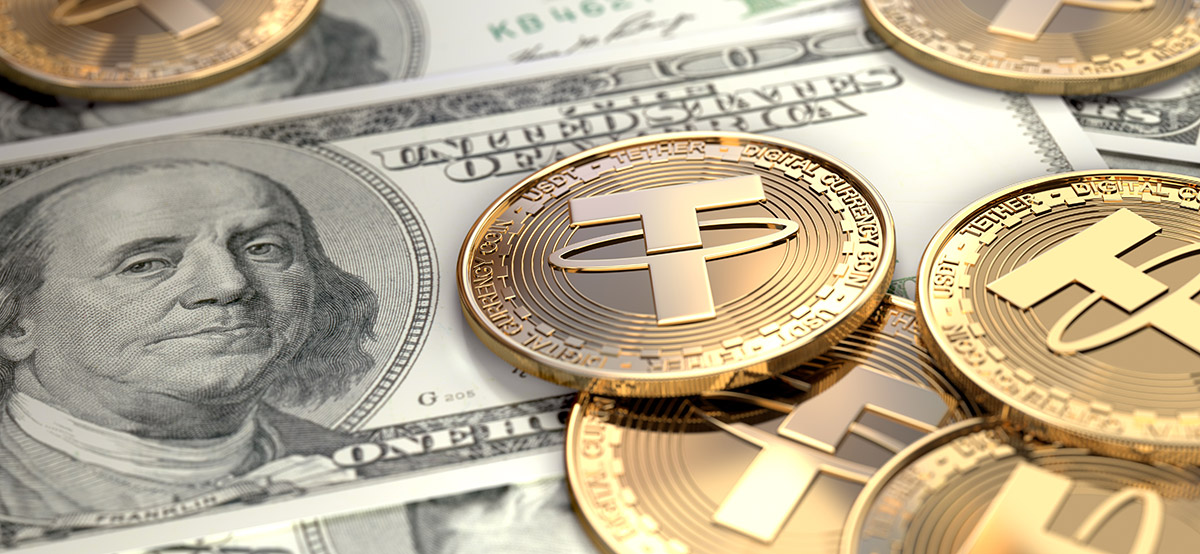 Tether coins on United States bank notes
